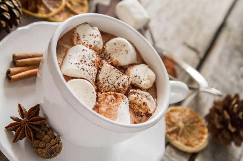 48433507 - hot chocolate with marshmallows in white cup